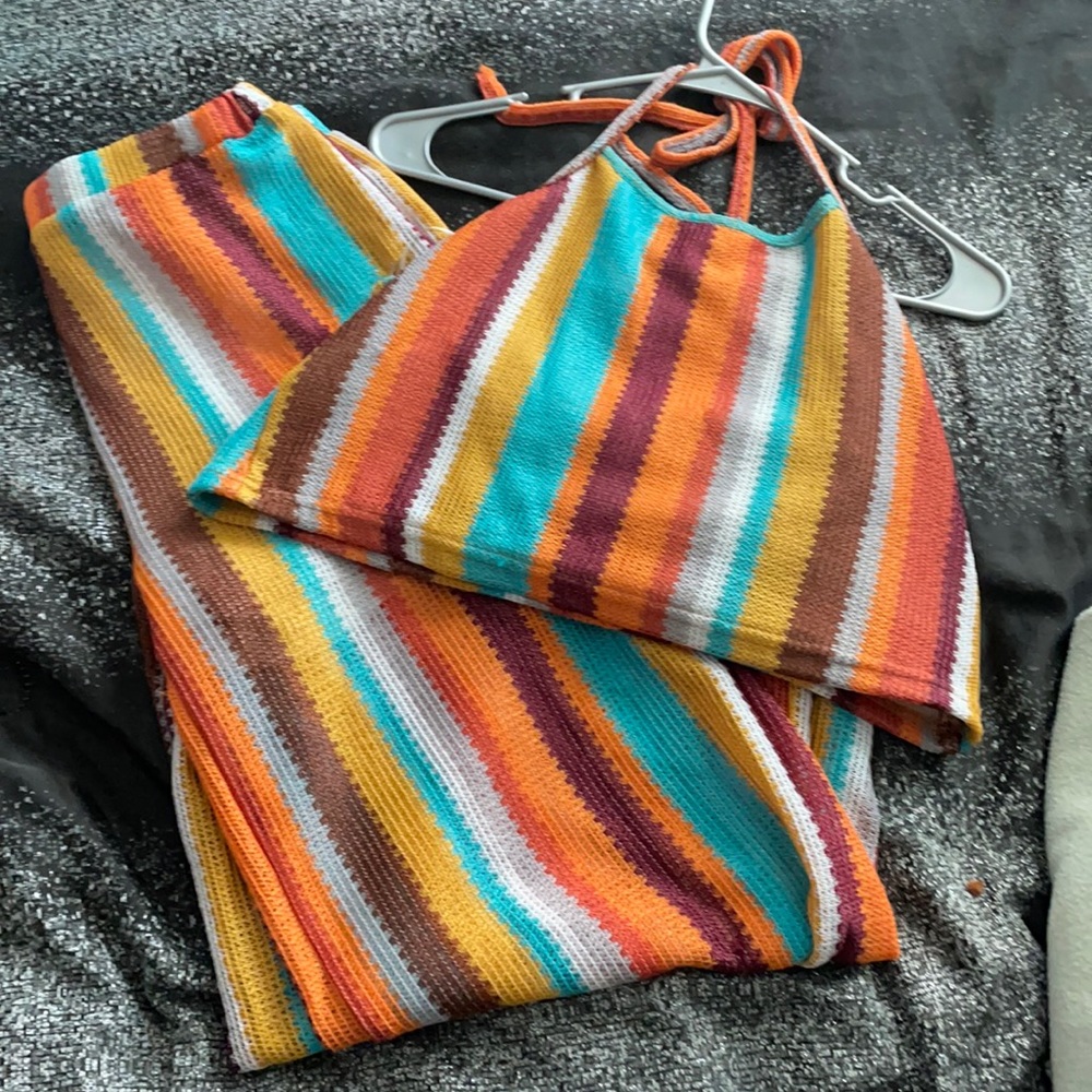 2peice set multi color crop top and pants set